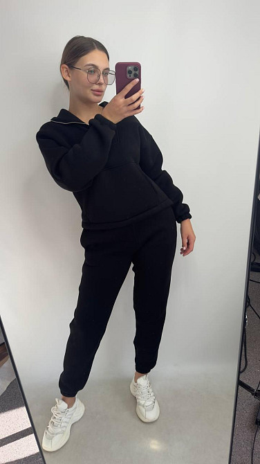 Флісовий спортивний костюм зі змійкою Чорний XL-2XL Харків - фото 1