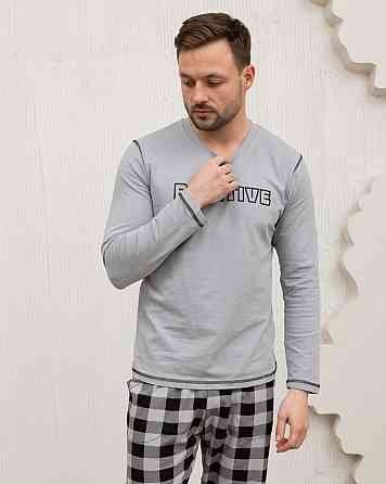 Мужская пижама серая клетка - Позитив - Family look Tom John 93487 L Киев