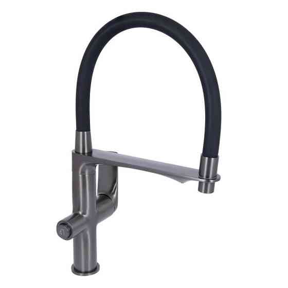 Смеситель для кухни Qtap Vlasta New с гибким изливом и подключением к фильтру QTVLA364GMB45649 графит/черный Киев