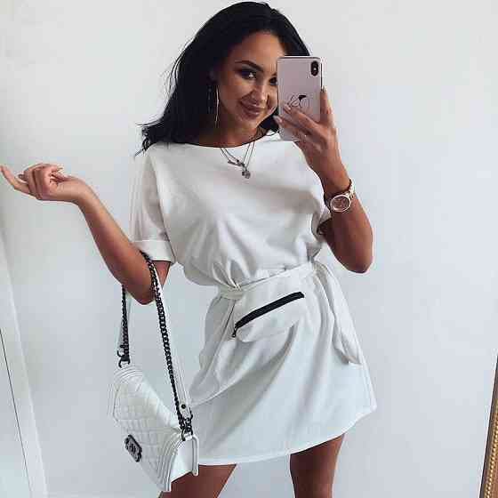 Жіноче літнє плаття з сумочкою на поясі "Амбер" оптом | Норма і батал | Розпродаж моделі Білий, 50-52 Київ