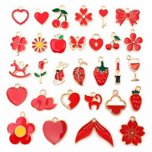 Набір емальованих підвісок шарміків 100 шт, змішані, червоні, металеві Київ