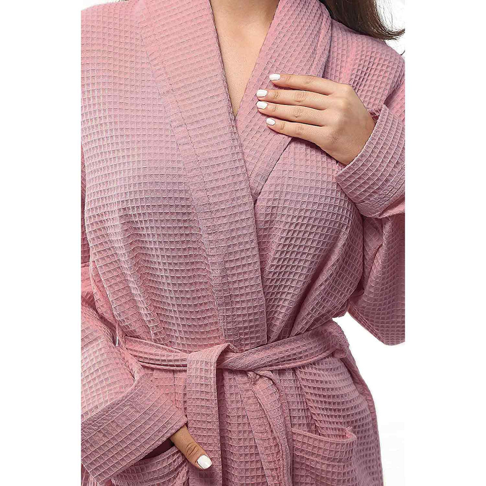 Вафельный халат унисекс GM Textile Кимоно мужской женский 100% хлопок 360 г/м2 (Розовый) L-XL Сумы - изображение 3