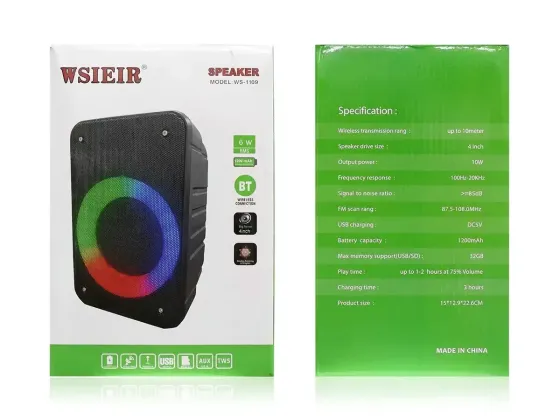 Портативна Bluetooth колонка Wsieir WS-1109 з LED, FM, USB, TF, TWS, 4" динамік, 10Вт Київ