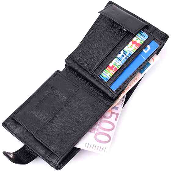 Мужской бумажник среднего размера из натуральной кожи ST Leather 22444 Черный Киев