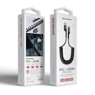 Дата кабель USB 2.0 AM to Lightning 1.0m Spiral 2.4A black Armorstandart (ARM75391) Винница