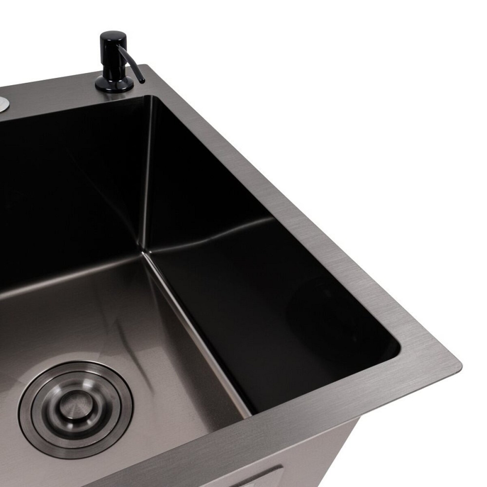 Кухонна мийка CM 58*48 R чорна PVD VALESO Handmade (круглий сифон 3,0/0,8) Коломыя - изображение 3