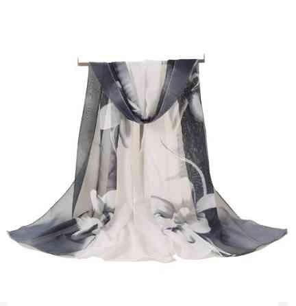 Женский шарфик с цветами, черно-белый - размер шарфика приблизительно 150*48см, шифон Киев