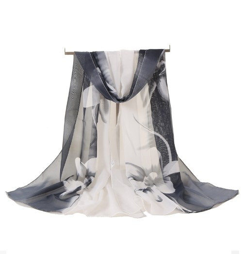 Женский шарфик с цветами, черно-белый - размер шарфика приблизительно 150*48см, шифон Киев - изображение 2