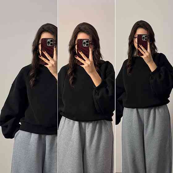 Жіночий теплий оверсайз світшот тринитка на флісі Чорний Одеса