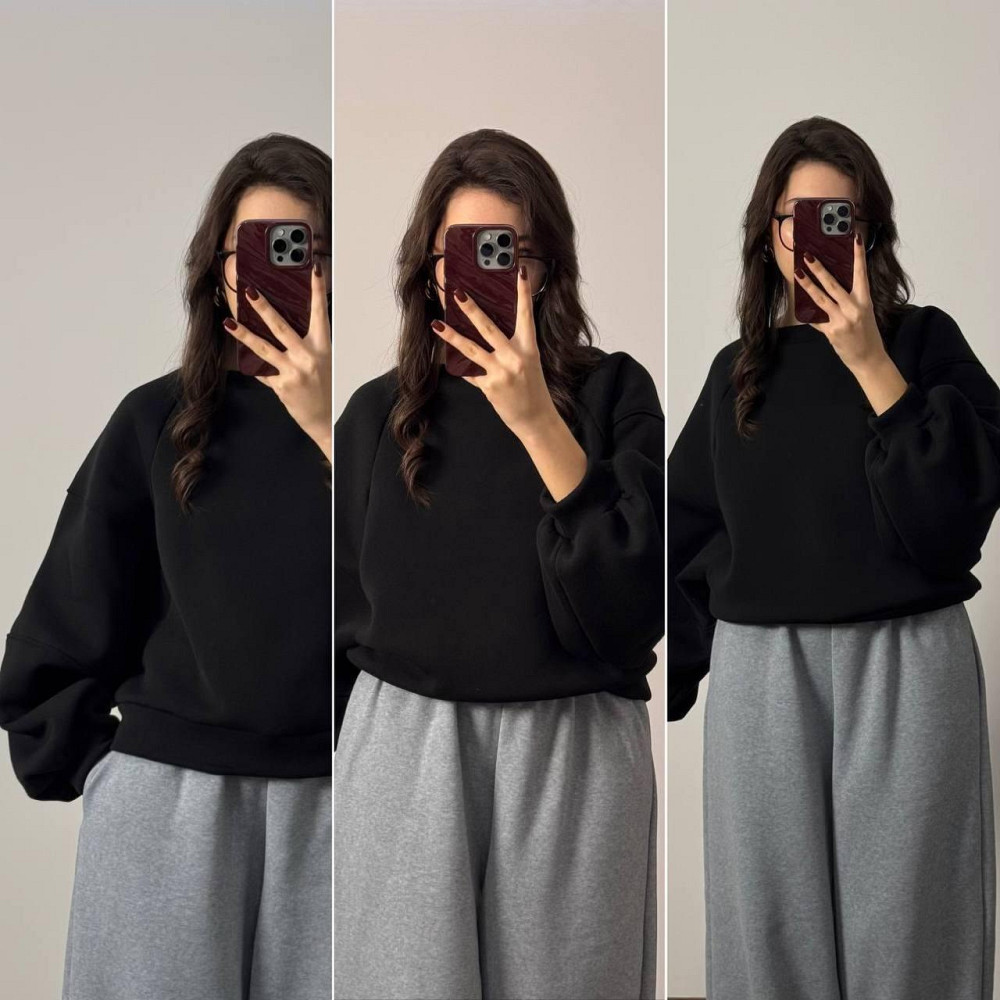 Жіночий теплий оверсайз світшот тринитка на флісі Чорний Одеса - фото 1