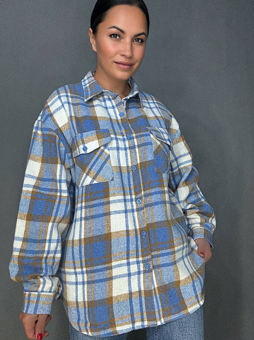 Сорочка жіноча YZY 223 картата оверсайз тепла байка, блакитний, one size Київ - фото 11