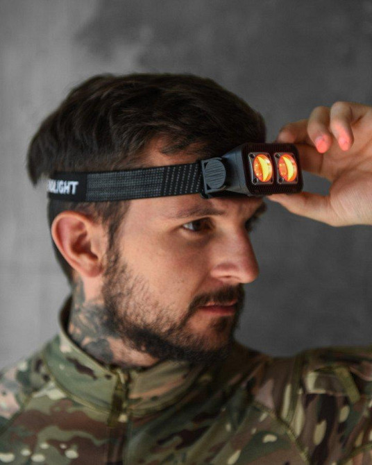 Ліхтар ліхтар налобний з індикатором заряду та на акамуляторі ЛЕД 4 + 2 режими LED червоний світло Одеса - фото 2