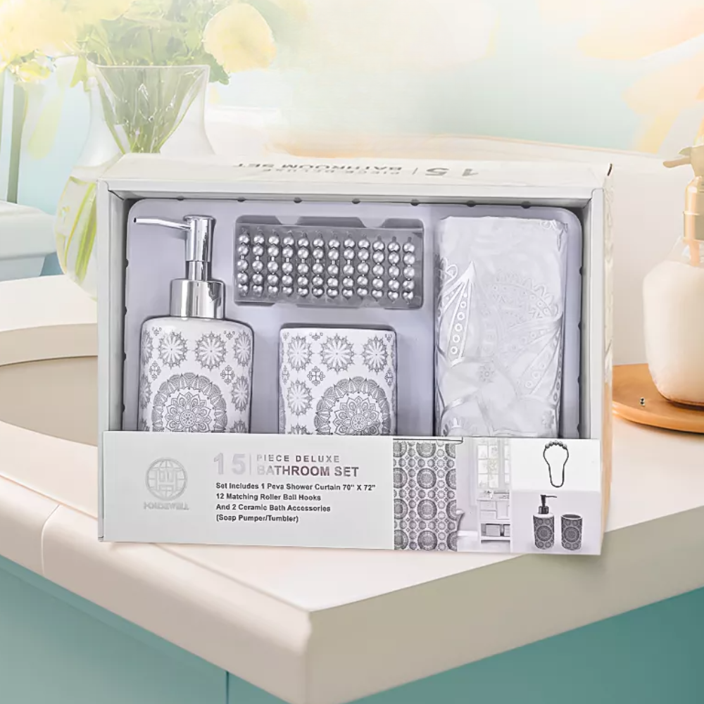 Шторка для ванной и душа набор аксессуаров и ванных принадлежностей: шторка,стакан для щеток,дозатор для мыла Каменец-Подольский - изображение 1