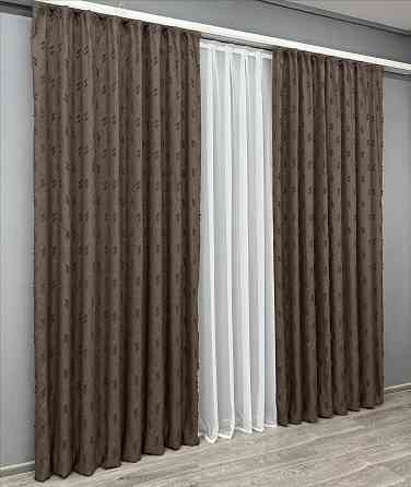Комплект штор VR-Textil Лен Букле № 1891ш Коричневый 150х290 см 2 шт (33-0926) Киев