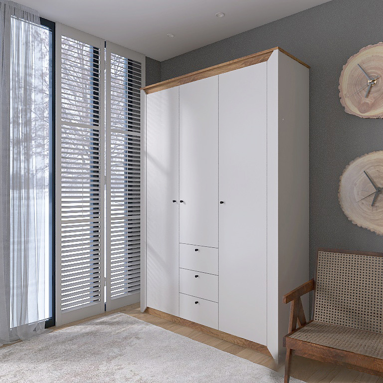 Шкаф трехдверный Эверест Нордик-1400 Белый + Дуб крафт золотой (DTM-5537) Днепр - изображение 3