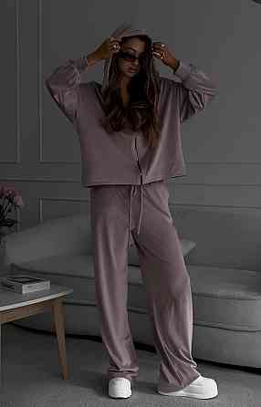 Жіночий прогулянковий костюм-двійка: кофта та штани з плюшевого велюру Пудра, 46/48 Одеса