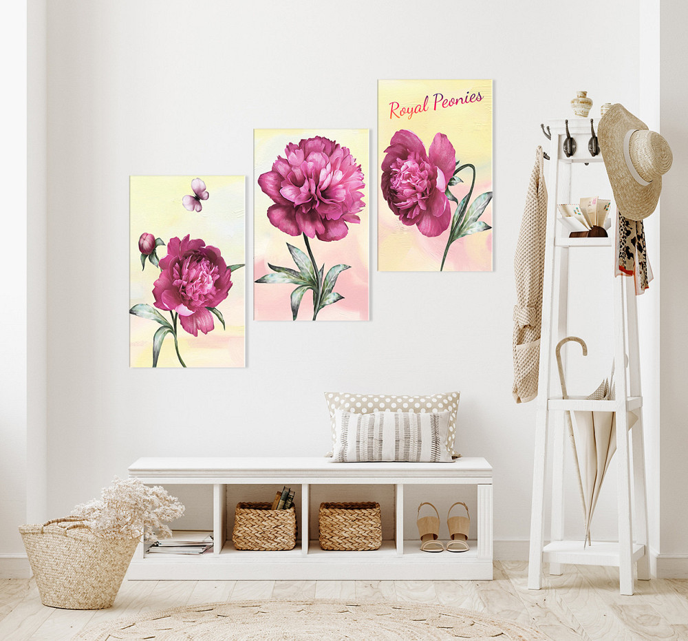 Модульна картина у вітальню/ спальню     Піони      ART-079_3A 70х130 см Київ - фото 2