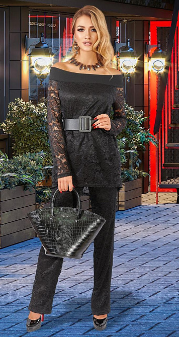 Гіпюровий чорний костюм (44) Київ - фото 1