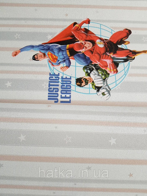 Шпалери вінілові на флізеліні AdaWall Ada Kids метрові дитячі супермен смуги зірки блакитні Київ - фото 2