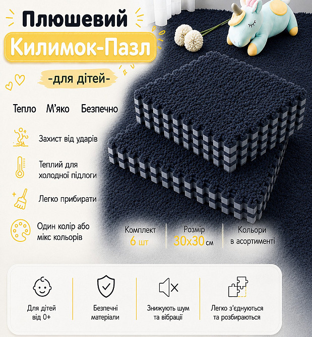 Коврик-пазл с плюшевым покрытием 60*90см термоковрик для дома,квартиры, в детскую комнату, 6 штук, цвет тёмно-серый Каменец-Подольский - изображение 3