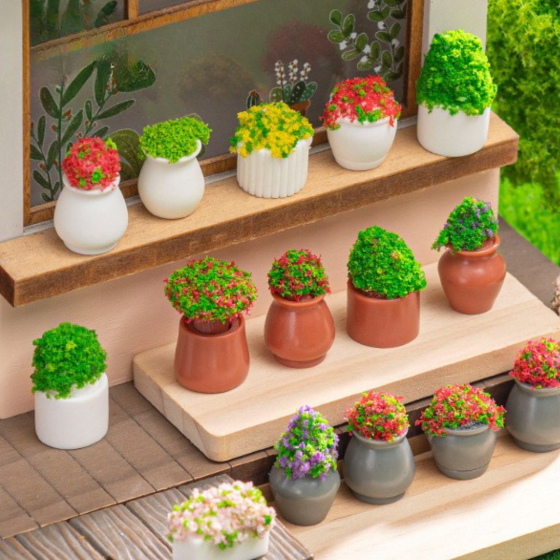 Мініатюрний вазон 2 х 1.7 см Червоні квіти для мінісада та хендмеду Зелений Одеса