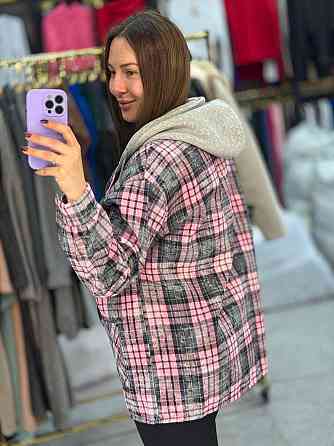 Жіноча тепла сорочка з капюшоном у клітинку байка на хутрі Одеса