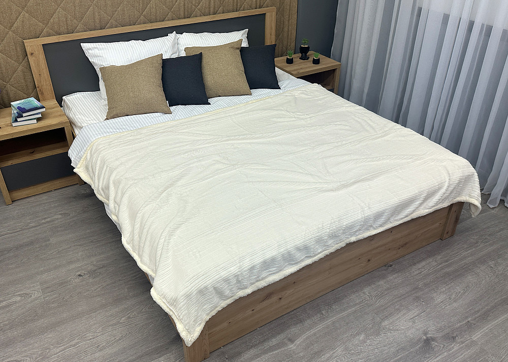 Плед двосторонній 155х200 см (+-5см) із штучною овчиною та хутром Молочний (87-082) Київ - фото 2