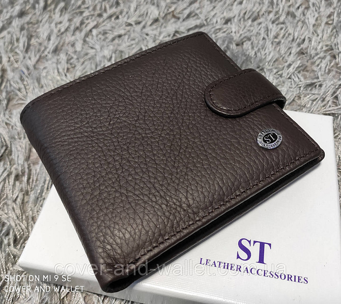 Коричневый кожаный мужской кошелек на кнопке ST Leather Киев - изображение 2