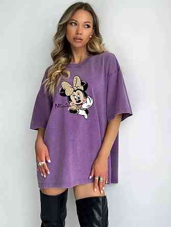 Футболка вініж оверсайз з принтом Бузковий Мінні бант Харків