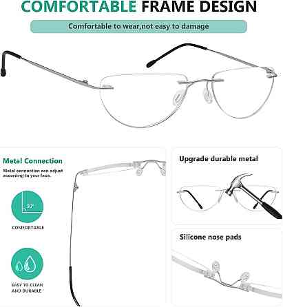 Окуляри для читання Eyekepper Rimless 4-pack прозорі безоправні напівмісяцеві +0.5 надлегкі унісекс з силіконовими носоупорами Київ