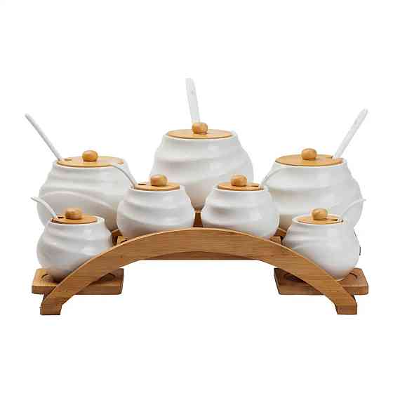 Yiwu Банки для сипучих продуктів 7 штук по 200 мл та 500 мл на бамбуковій підставці Коломыя