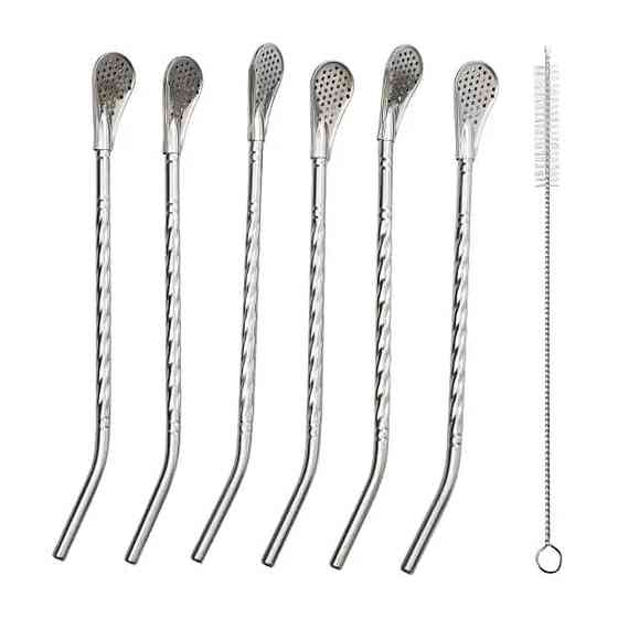 Многоразові ложки-трубочки 6 шт з щіткою, 19.5 см, сірі Київ