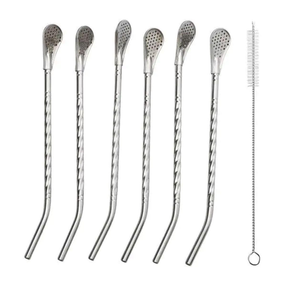 Многоразовые ложки-трубочки 6 шт с щеткой, серые Киев - изображение 1