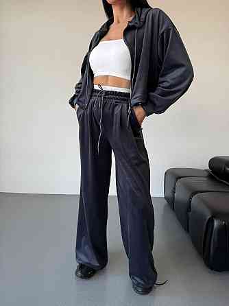 Женский стильный повседневный велюровый костюм двойка Графит Одесса