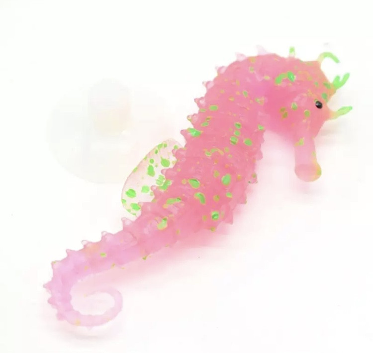 Морской конек розовый, силиконовый и люминисцентный (светящийся )декор в аквариум - размер 10*5 см Киев - изображение 1