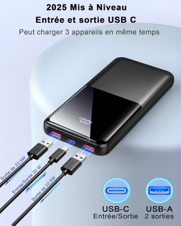 Повербанк Doubc MB26 10000 мА·ч, быстрая зарядка 22,5 Вт PD, USB-C + 2×USB-A, LED-дисплей, черный Киев