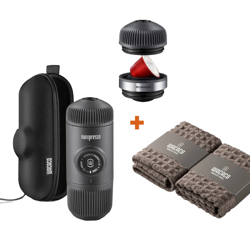 Набір Wacaco Nanopresso: кавоварка, адаптер для капсул та рушники бариста Київ - фото 1