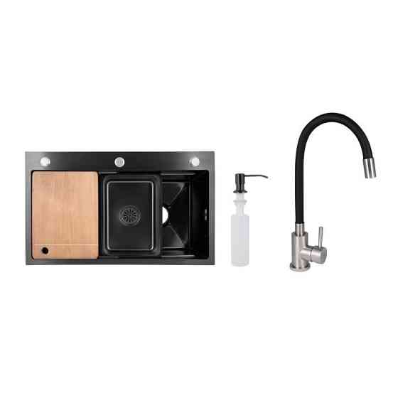 Акційний набір Lidz: мийка інтегрована Decor Black PVD Honeycomb 3,0/1,0 мм + Змішувач Aria для кухні з гнучким виливом Київ
