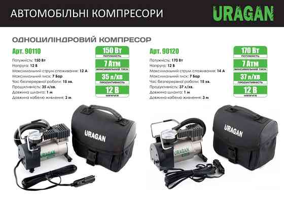 Компресор автомобільний Uragan 7Атм 35л/хв 150Вт Львів