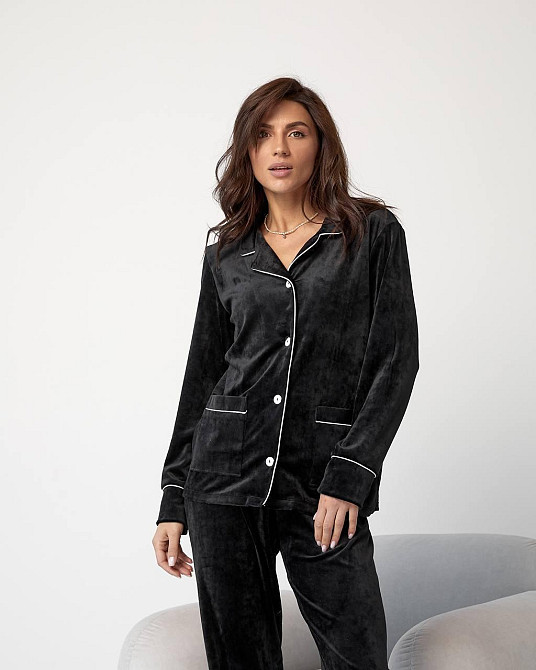 Костюм из плюшевого велюра на пуговицах с двумя карманами Черный XXL Харьков - изображение 3