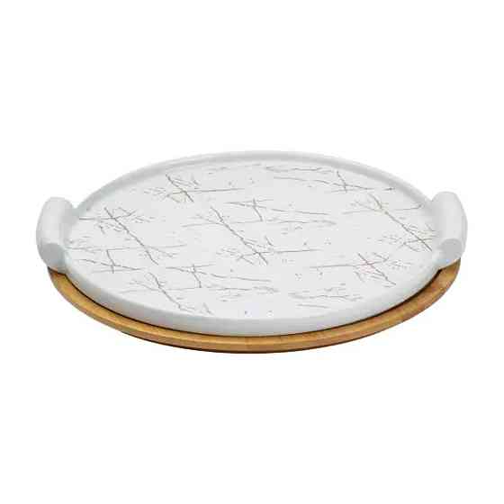 Yiwu Тортівниця порцелянова зі скляною кришкою 29 см Киев