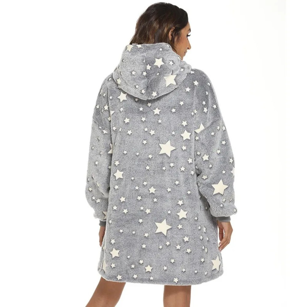 Толстовка плед з капюшоном, що світиться вночі, Stars Dream Зірки, Сірий / Теплий флісовий худі з зірками Київ - фото 4