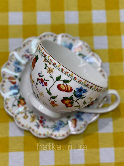 ЧАЙНЫЙ НАБОР 1 ЧАШКА 1 БЛЮДЦЕ "BERRY" 250 мл БЕЛАЯ ФРУКТЫ ЯГОДЫ Київ - фото 1