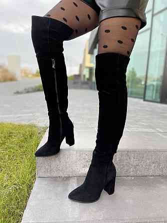 Nivelle Ботфорти жіночі NIVELLE чорні натуральна замша висота 50см обхват гомілки 35-37см каблу Коломыя