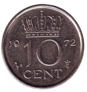 Монета 10 центів. 1972 рік, Нідерланди. Полтава - фото 1