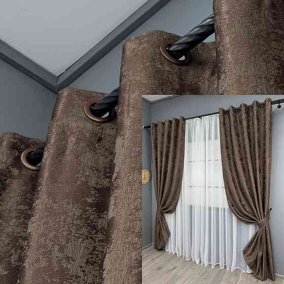 Комплект штор на люверсах VR-Textil Жаккард Sultan XO № 1557ш Коричневый 150х250 см 2 шт (37-0252) Киев