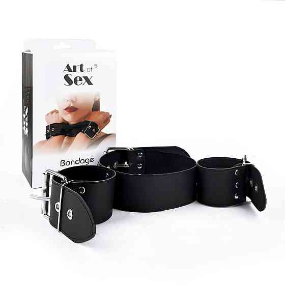Нашийник з наручниками із натуральної шкіри Art of Sex - Bondage Collar with Handcuffs Sex Aura Київ