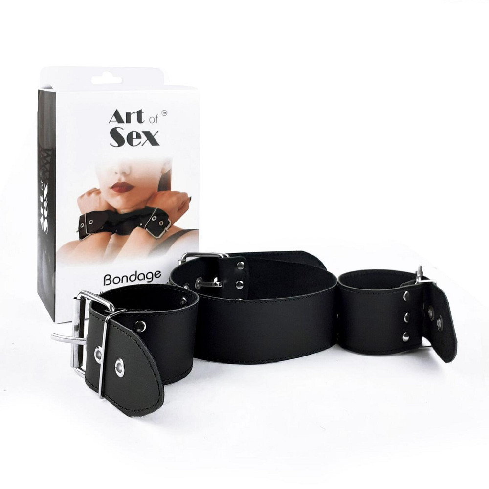 Нашийник з наручниками із натуральної шкіри Art of Sex - Bondage Collar with Handcuffs Sex Aura Київ - фото 1