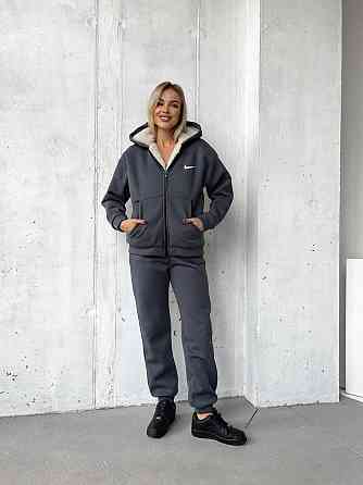 Жіночий теплий базовий костюм тринитка на флісі + Підкладка Штучне хутро Графіт, 42/44 Одеса