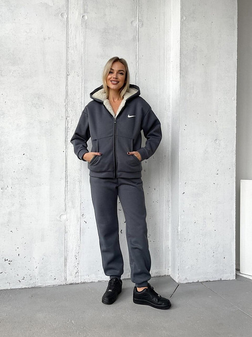 Жіночий теплий базовий костюм тринитка на флісі + Підкладка Штучне хутро Графіт, 42/44 Одеса - фото 1